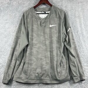 Nike Jacket XL Gray Camo Dri Fit Baseball Windbreaker Snap V‎ Neck Pullover Rare